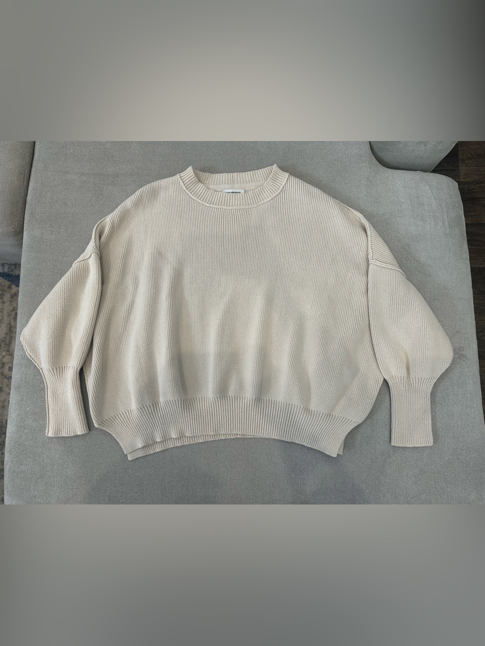 Pink Lily Cream Ribbed Crewneck Sweater